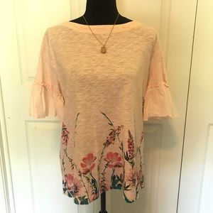 Large Blush Floral Ruffle Sleeve Top